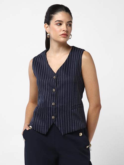 women navy blue stripes sleeveless top - 21643516 - Very Small Image - 1
