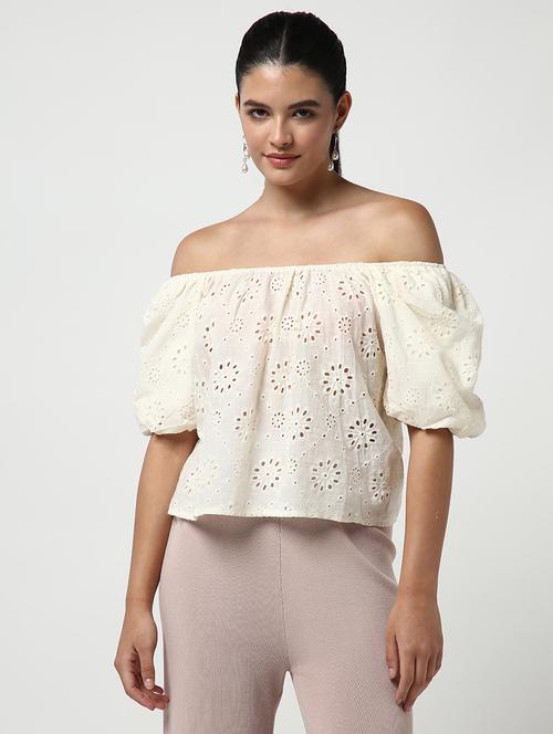 women cream solid with work puff sleeve top - 21643518 - Very Small Image - 1