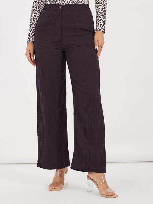 women brown solid wide leg trousers - 21643689 - Very Small Image - 1