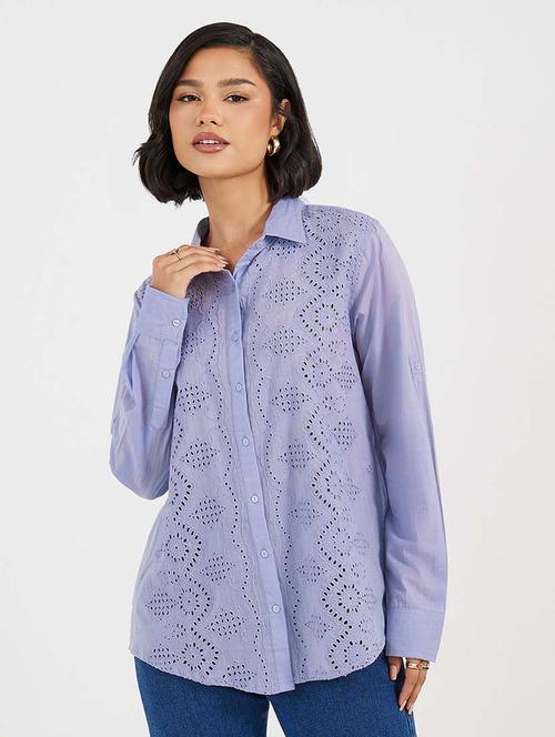 women lavender solid with work long sleeve shirt - 21643743 - Very Small Image - 1