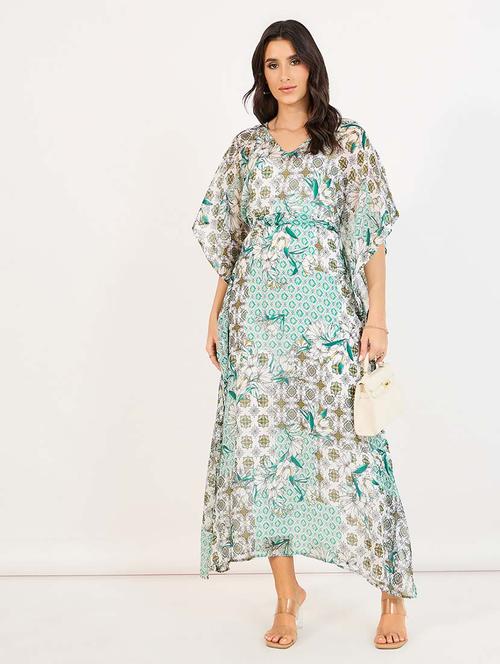 women printed v neck kimono sleeve a-line dress - 21643762 - Very Small Image - 1