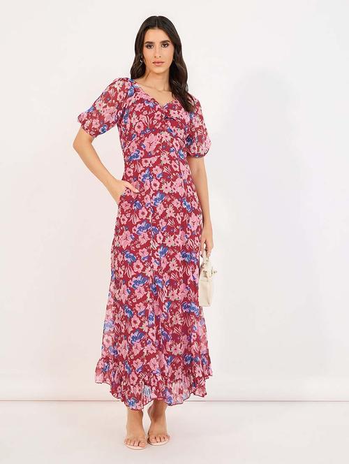 women printed puff sleeves dress - 21643787 - Very Small Image - 1