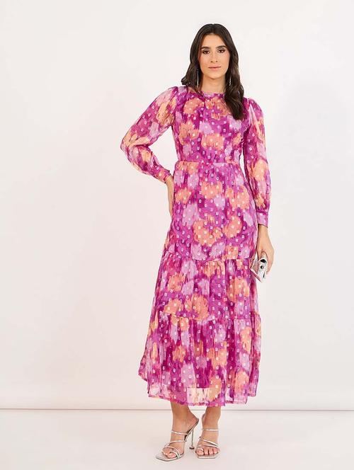 women printed puff sleeves tiered dress - 21643796 - Very Small Image - 1