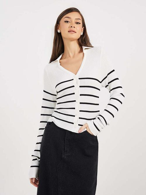 women striped long sleeves cardigan - 21643820 - Very Small Image - 1