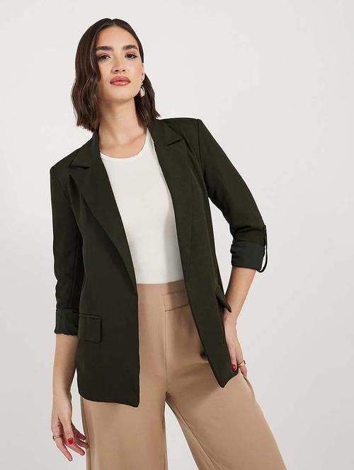 women solid long sleeves casual blazer - 21643823 - Very Small Image - 1