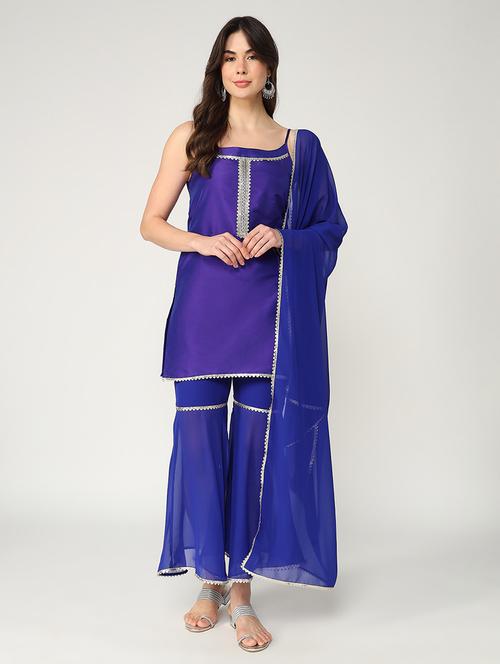 women solid sleeveless kurta sharara set - 21643945 - Very Small Image - 1