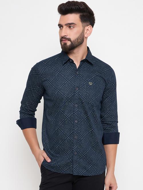 men slim fit printed long sleeve casual shirt - 21644321 - Very Small Image - 1