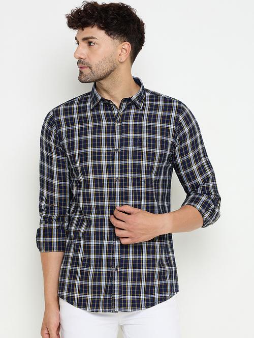 men slim fit checkered long sleeve casual shirt - 21644325 - Very Small Image - 1