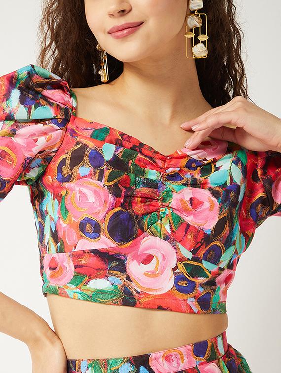 women floral printed top & skirt co-ord set - 21644496 - Standard Image - 4