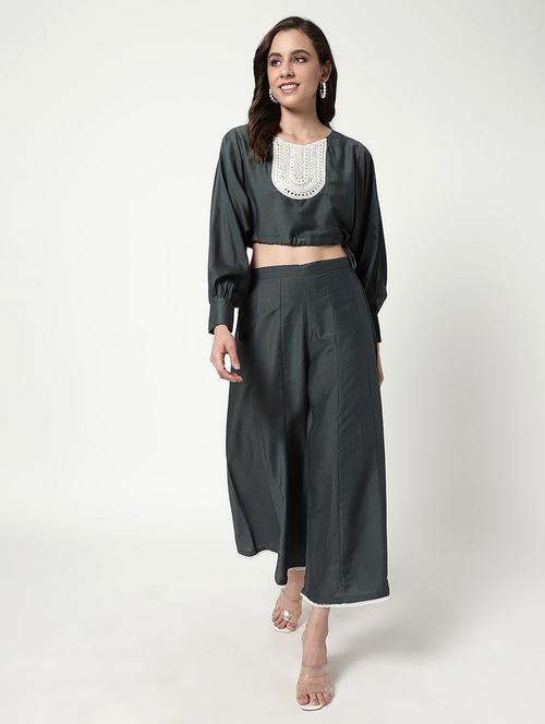 women solid top and trouser co-ord set - 21644535 - Very Small Image - 1