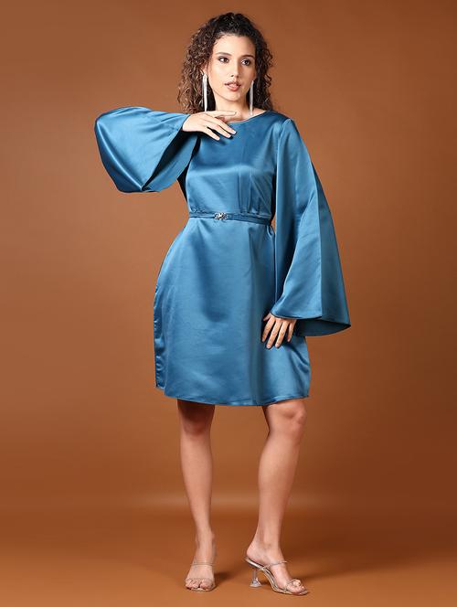 women solid bell sleeve a-line dress - 21645111 - Very Small Image - 1