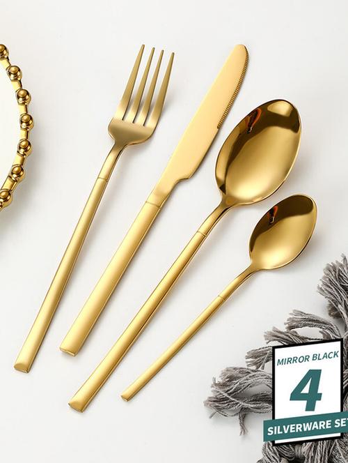 plain black stainless steel pack of 4 cutlery set - 21645347 - Very Small Image - 1