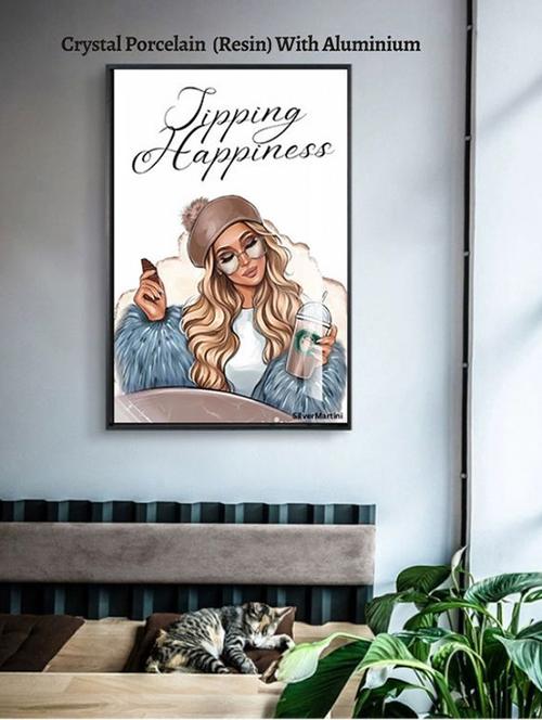 luxury chic girl sipping happiness wall painting - 21645375 - Very Small Image - 1