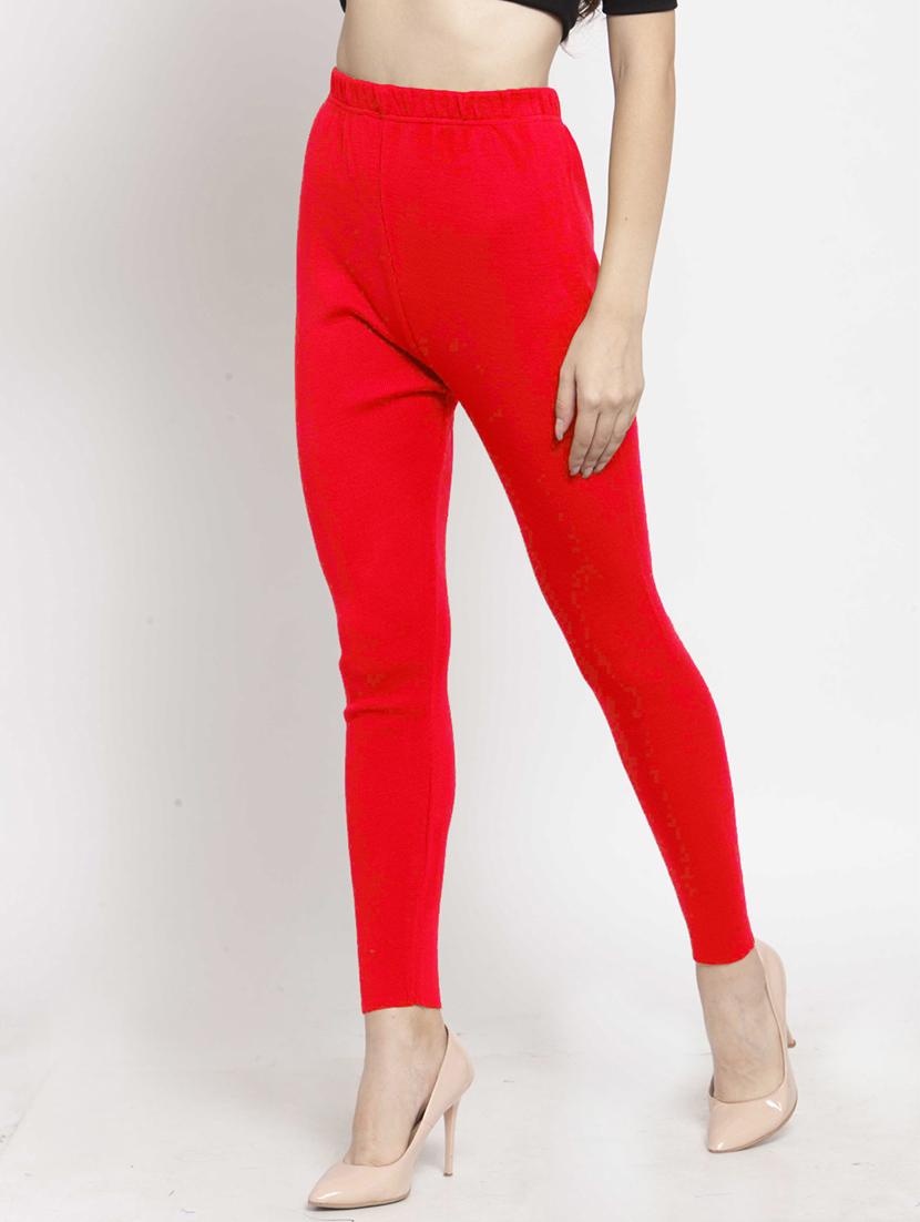 women plain ankle length high rise woolen leggings - 21645534 - Standard Image - 2
