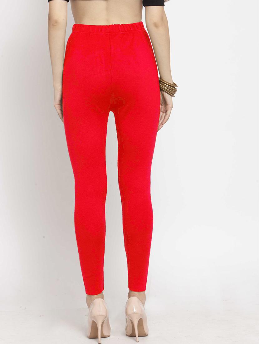 women plain ankle length high rise woolen leggings - 21645534 - Standard Image - 3