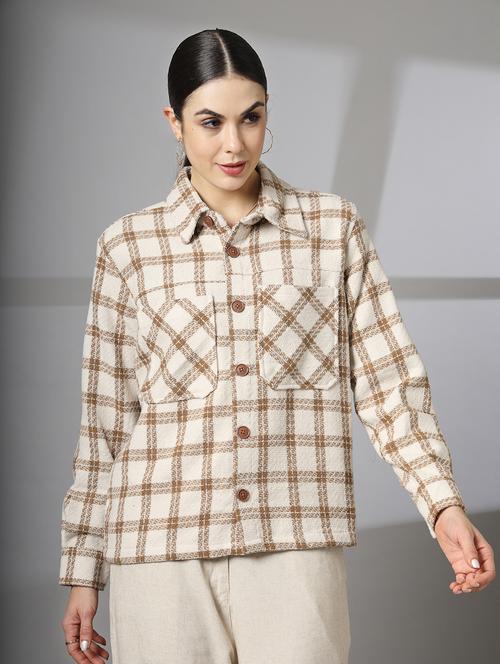 women checkered long sleeve shacket - 21645908 - Very Small Image - 1