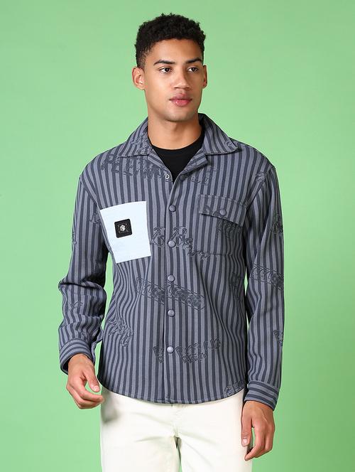 men long sleeves striped shacket - 21646044 - Very Small Image - 1