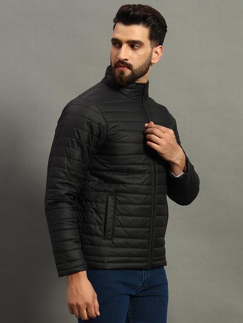 men solid stand collar neck quilted jacket - 21646548 - Very Small Image - 1