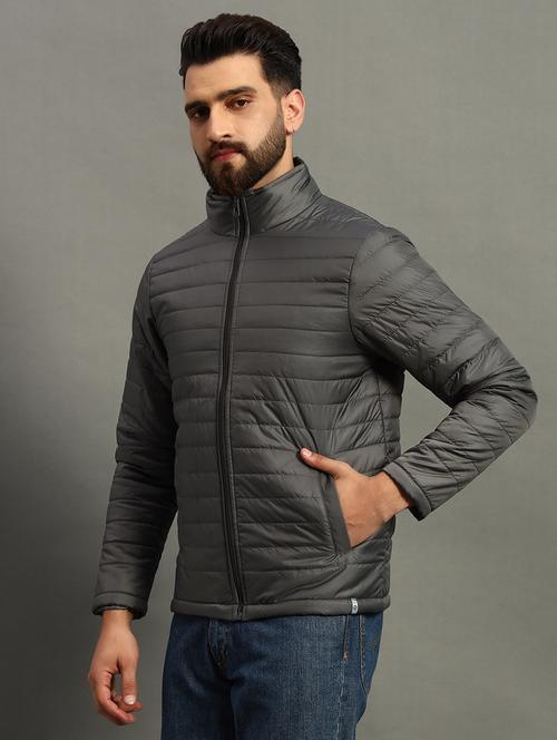 men solid stand collar neck quilted jacket - 21646549 - Very Small Image - 1