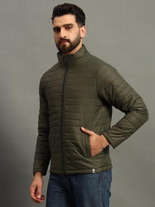 men solid stand collar neck quilted jacket - 21646550 - Very Small Image - 1