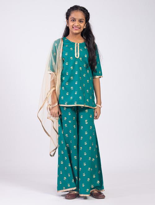 girls green floral printed suit set - 21646654 - Very Small Image - 1