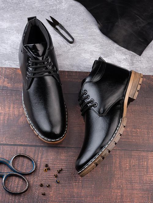 men black solid lace up boots - 21646722 - Very Small Image - 1