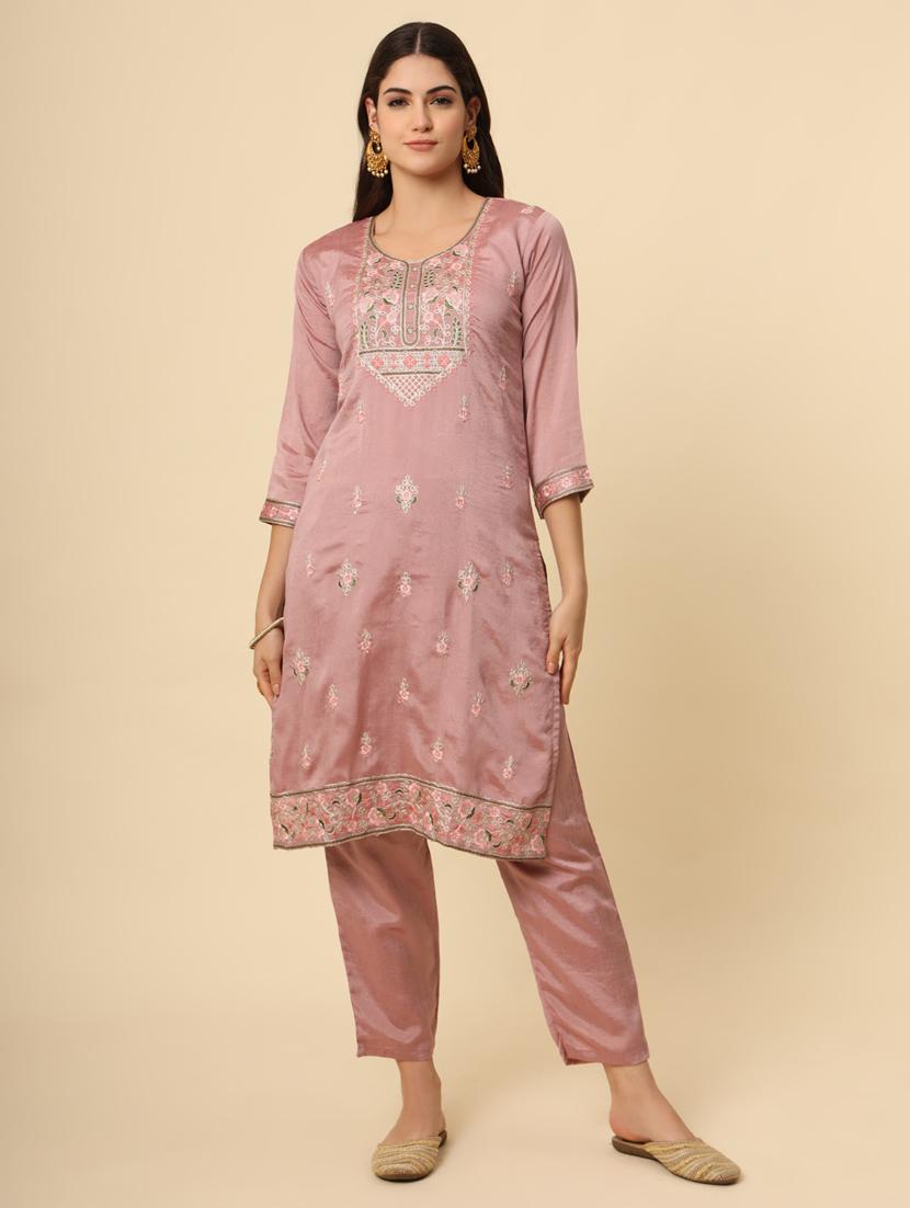 women embroidered round neck straight kurta - 21647177 - Standard Image - 2