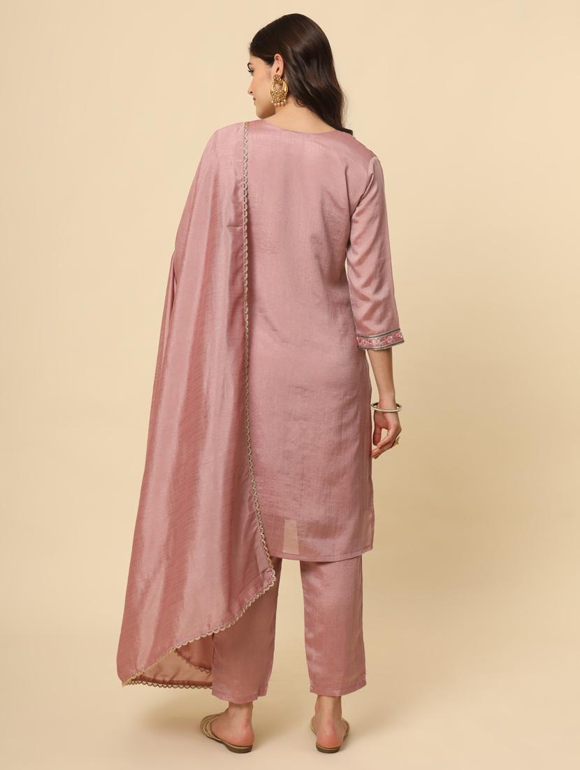 women embroidered round neck straight kurta - 21647177 - Standard Image - 4