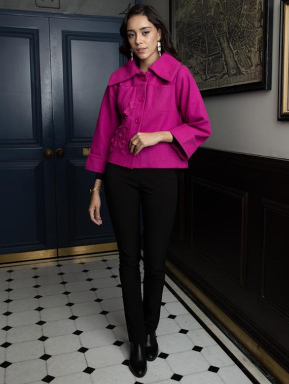 women pink long sleeve regular jacket - 21647254 - Zoom Image - 2