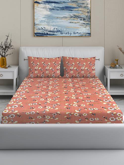 quirky home fantasy collection premium cotton blend 180 tc flat double wrinklefree bedsheet with 2 pillow covers, pink floral - 21647414 - Very Small Image - 1