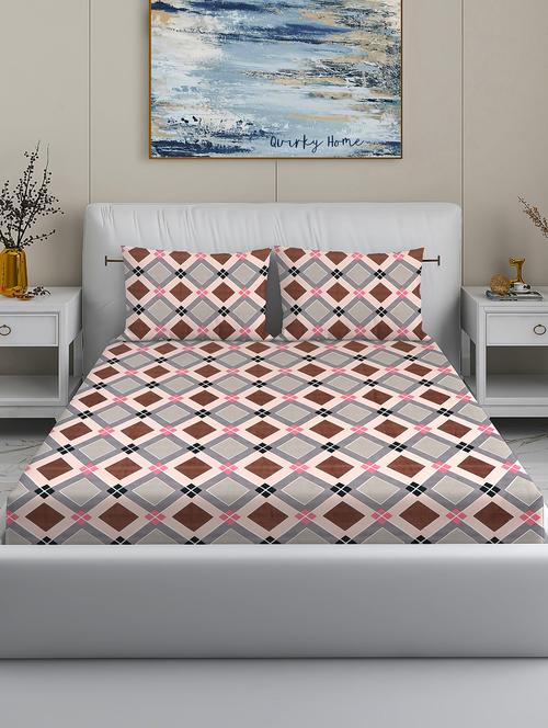 quirky home fantasy collection cotton blend 180 tc flat double bedsheet with 2 pillow covers, brown grey - 21648285 - Very Small Image - 1