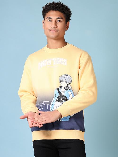 men yellow front print long sleeve sweatshirt - 21648478 - Very Small Image - 1