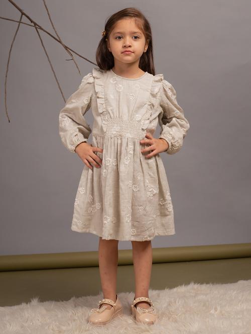 girls beige embroidered frock - 21648636 - Very Small Image - 1