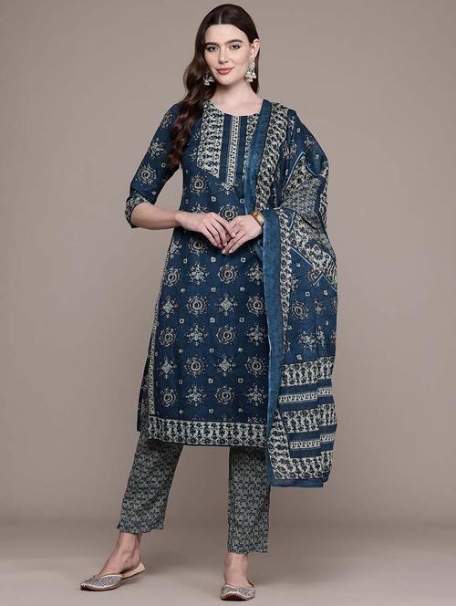 women three quarter sleeve kurta pant with dupatta set - 21648649 - Very Small Image - 1