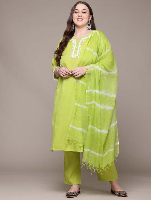 women plus size three quarter sleeve kurta pant with dupatta set - 21648689 - Very Small Image - 1