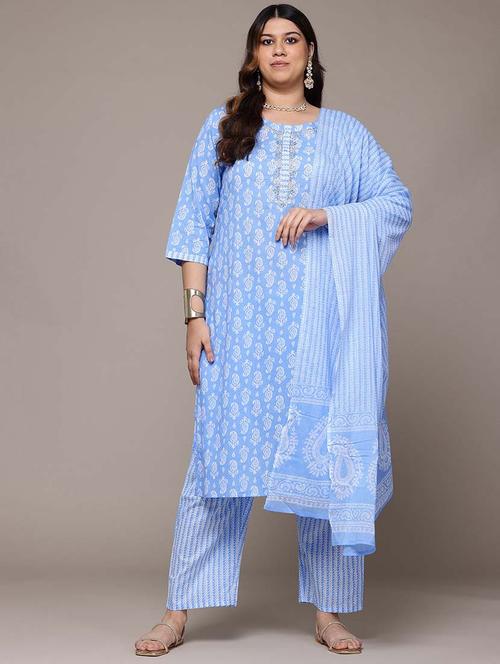 women three quarter sleeve kurta pant with dupatta set - 21648695 - Very Small Image - 1
