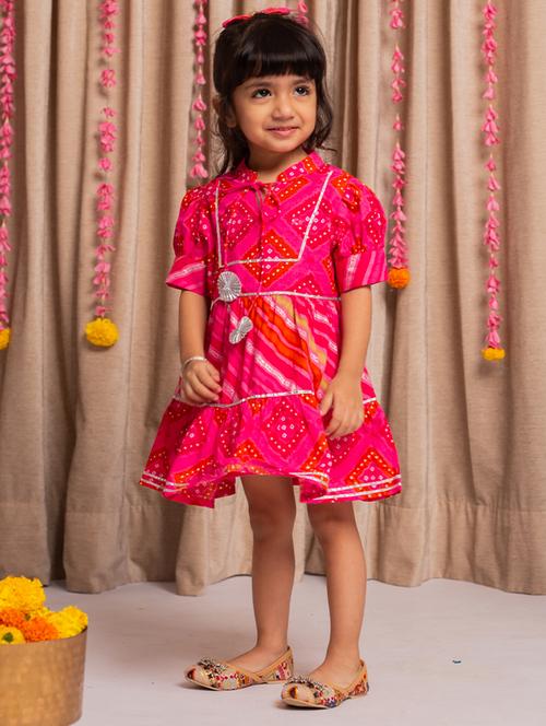 girls pink printed short sleeve frock - 21649169 - Very Small Image - 1