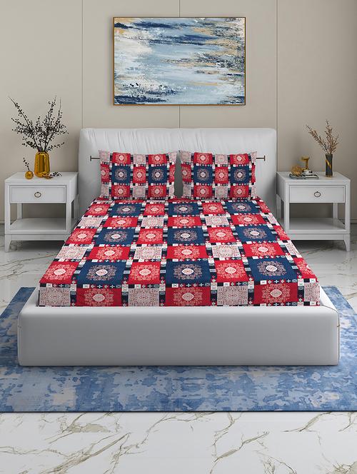 quirky home fantasy premium cotton blend 180 tc queen fitted double wrinklefree bedsheet with 2 pillow covers - 21649180 - Very Small Image - 1