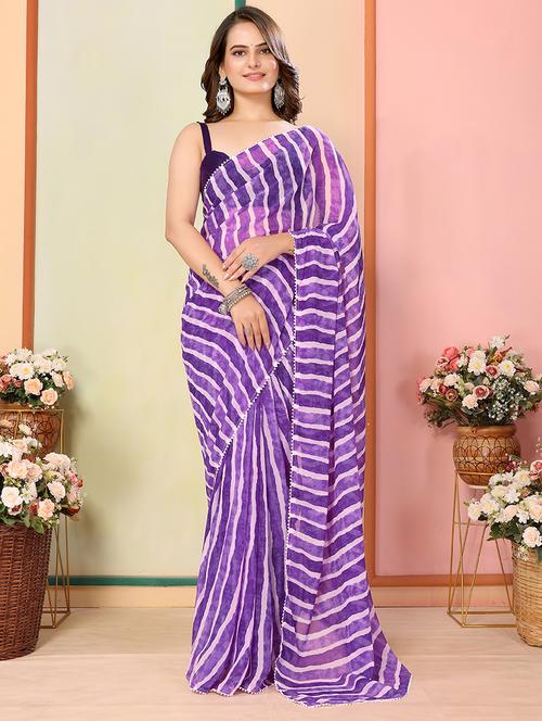 women purple leheriya printed saree with blouse - 21649336 - Very Small Image - 1