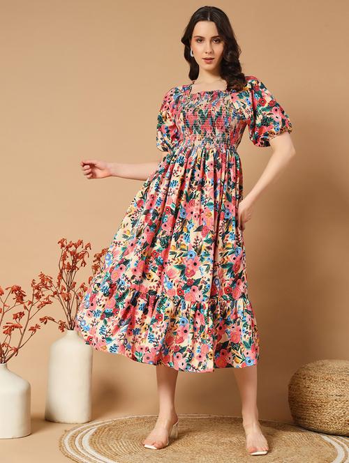 women floral square neck fit & flare dress - 21649446 - Very Small Image - 1