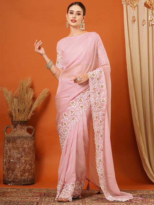 women solid with embroidered bordered saree - 21649491 - Very Small Image - 1