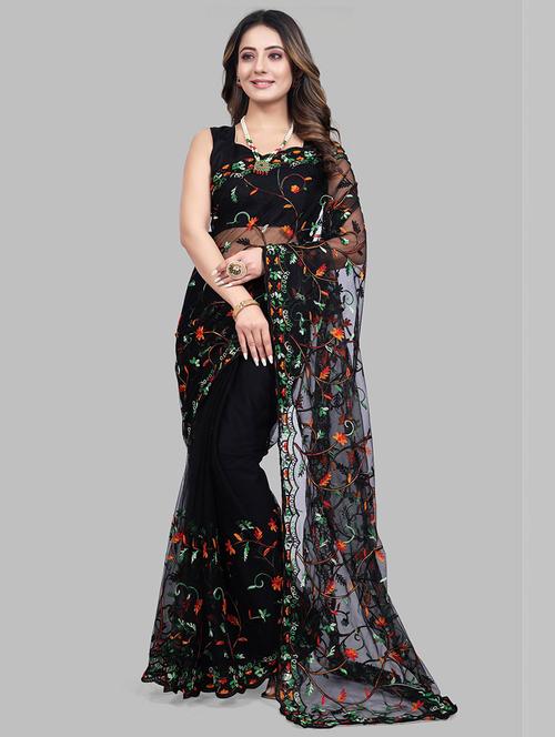 women black embroidered net saree - 21650171 - Very Small Image - 1