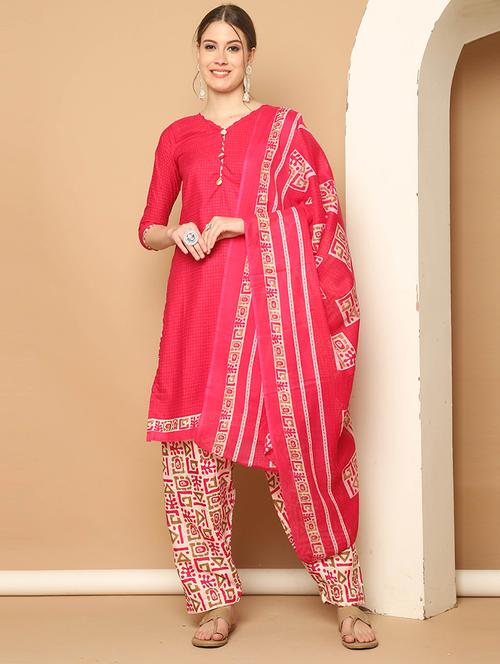 women pink printed kurta salwar set with dupatta - 21650365 - Very Small Image - 1
