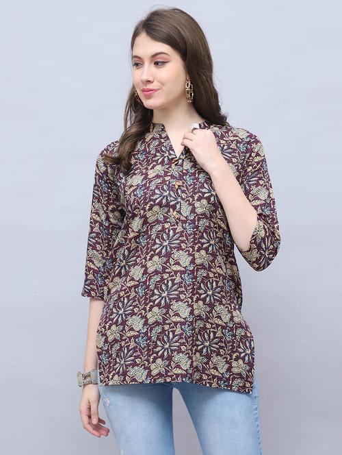 women printed three quarter sleeve tunic - 21650374 - Very Small Image - 1