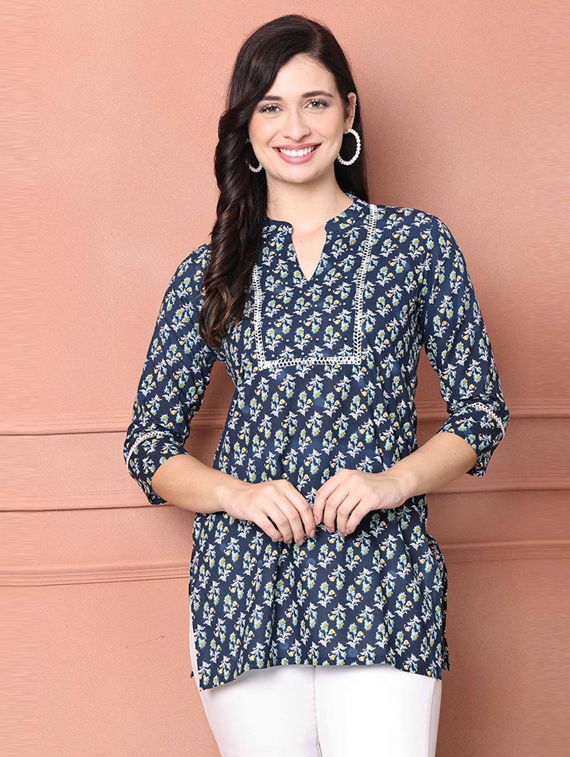 women printed three quarter sleeve tunic - 21650388 - Standard Image - 0