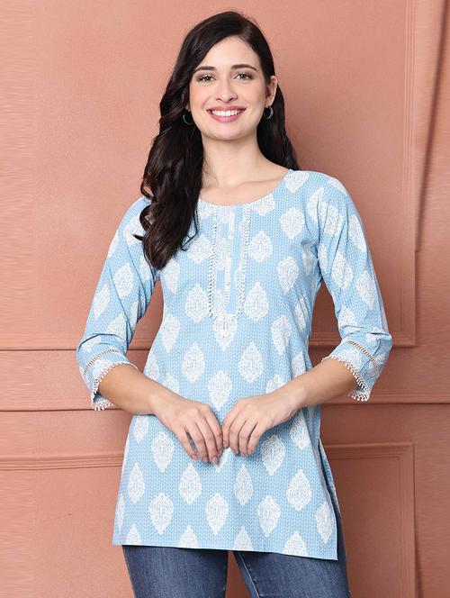 women printed three quarter sleeve tunic - 21650389 - Very Small Image - 1