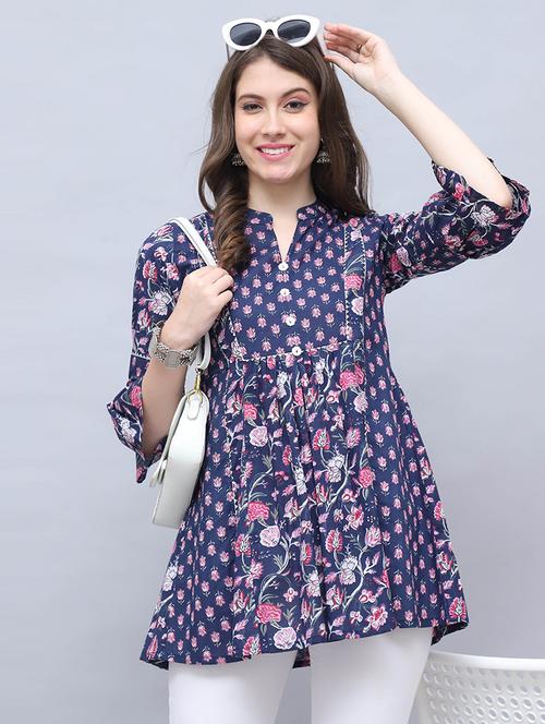 women printed three quarter sleeve tunic - 21650390 - Very Small Image - 1