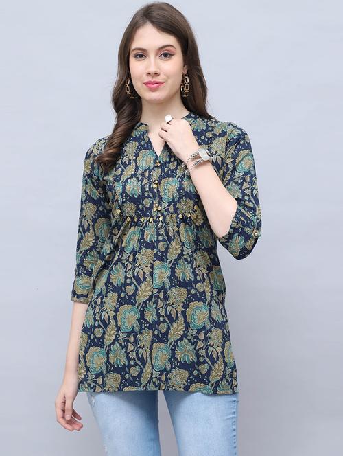 women printed three quarter sleeve tunic - 21650392 - Very Small Image - 1