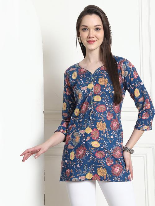 women printed three quarter sleeve tunic - 21650402 - Very Small Image - 1
