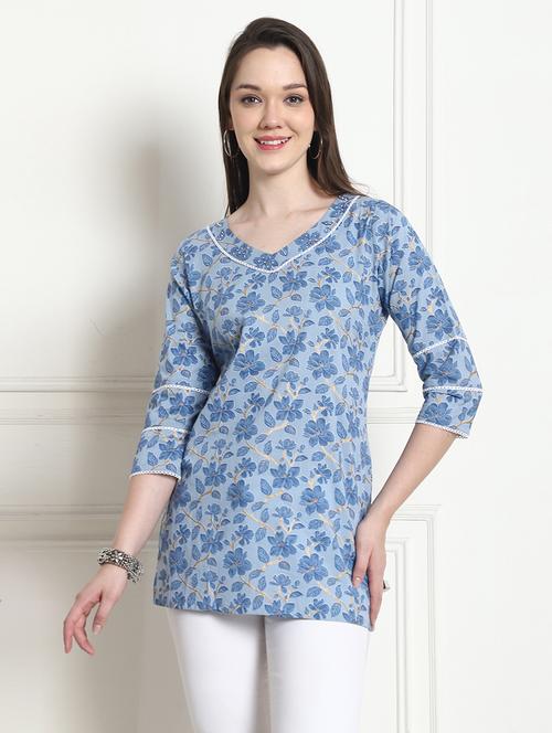 women printed three quarter sleeve tunic - 21650405 - Very Small Image - 1